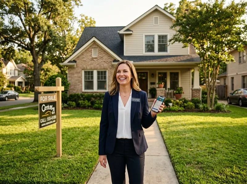 Real estate agent checking phone for buyer inquiries